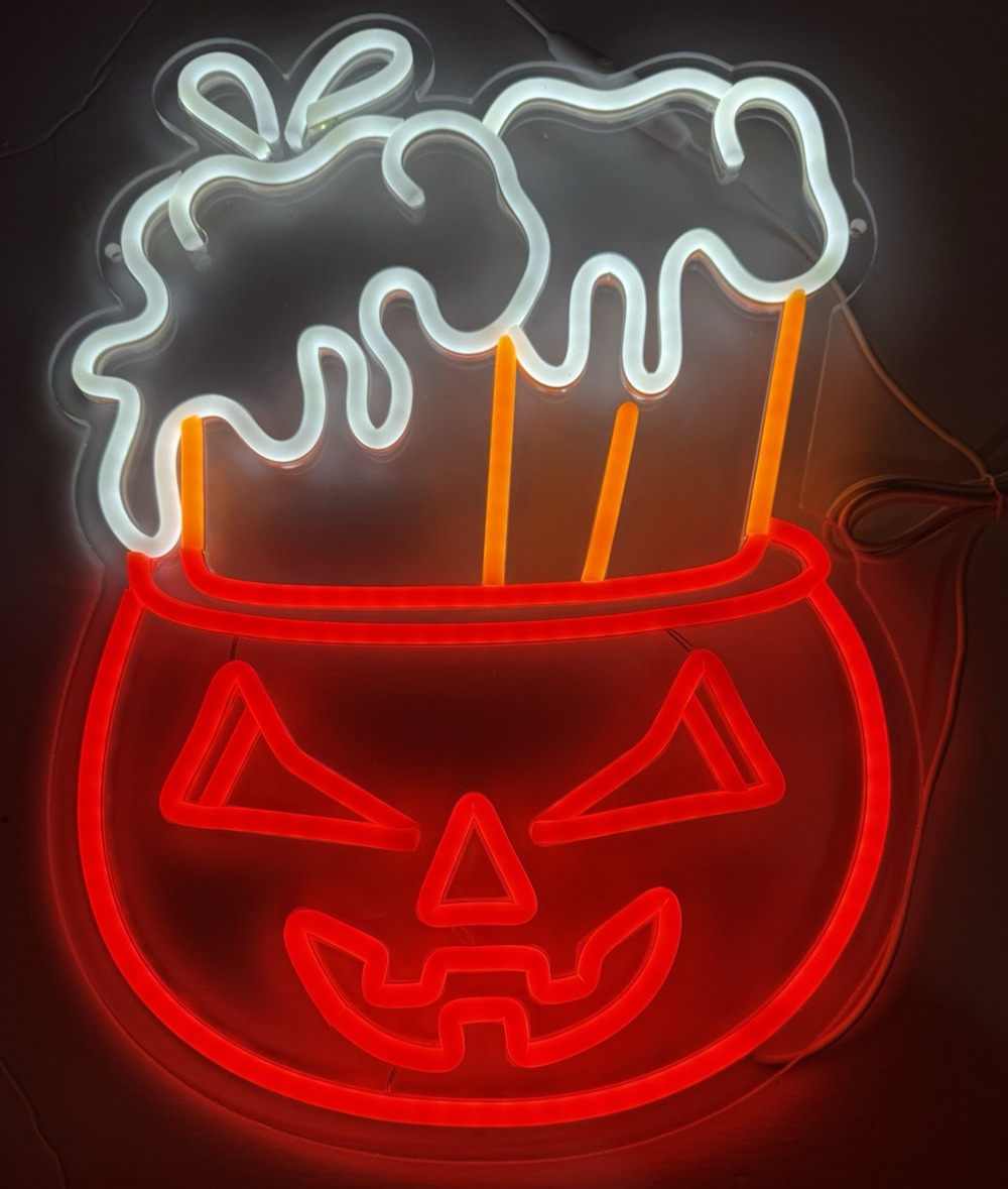 Halloween Scary Pumpkin Neon Bar Sign 12” X 17” USB Powered